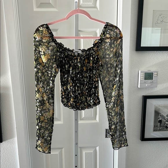 Louna Tops - Louna long sleeve off the shoulder smocked floral top